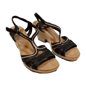 Clarks Black Leather Espadrille Style Wedge‎ Sandals Women's 10M Strappy